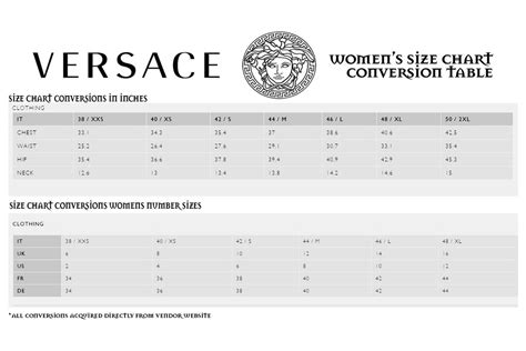 versace jeans size chart